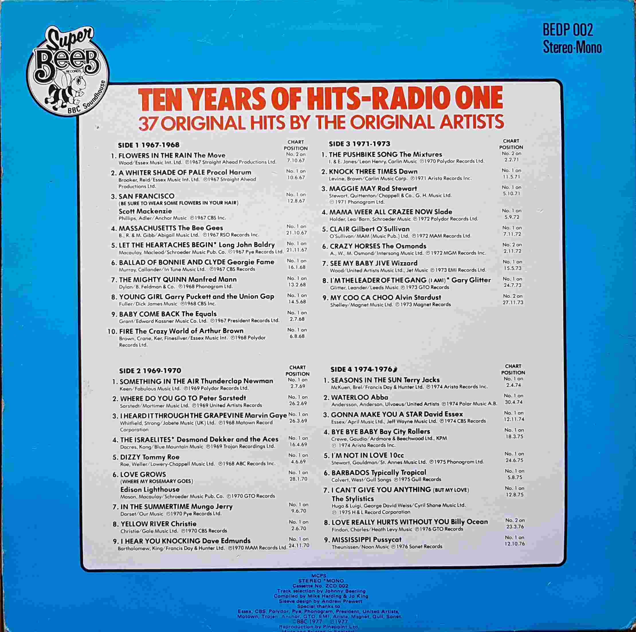 Picture of BEDP 002 10 years of hits - Radio 1 volume 1 by artist Various from the BBC records and Tapes library
